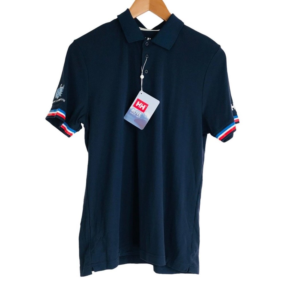 Helly Hansen Polo Shirt Womens Size Medium M‎ Blue Passport Clubhouse Vail Colo